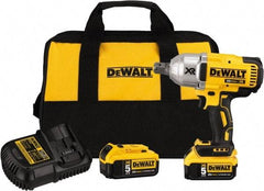 DeWALT - 3/4" Drive 20 Volt Mid-Handle Cordless Impact Wrench & Ratchet - 400/900/1,200 RPM, 0 to 2,400 BPM, 700 Ft/Lb Torque, 2 Lithium-Ion Batteries Included - Americas Industrial Supply