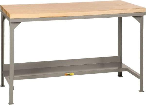 Little Giant - 60 Wide x 30" Deep x 37-3/4" High, Butcher Block Workbench - Straight Edge, Fixed Legs, Gray - Americas Industrial Supply