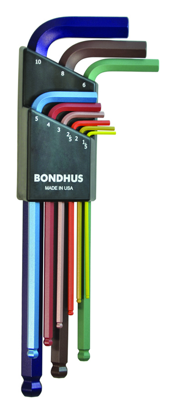9 Piece - 1.5 - 10mm Long Arm - ColorGuard Ball End L-Wrench Set - Americas Industrial Supply