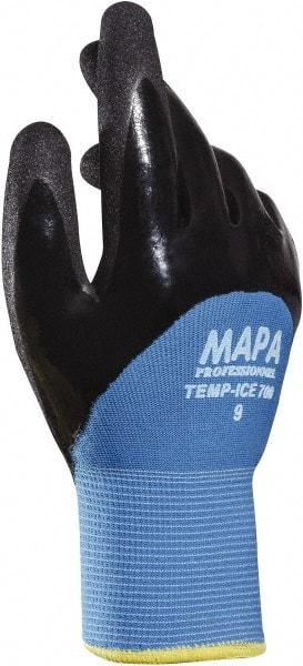 MAPA Professional - Size 7 Nitrile Coated Nitrile Work Gloves - Palm & Fingers Coated, Knit Wrist Cuff, Blue, Paired - Americas Industrial Supply
