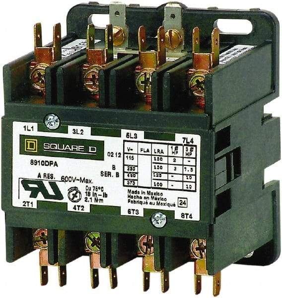 Square D - 4 Pole, 25 Amp Inductive Load, Definite Purpose Contactor - 35 Amp Resistive Rating - Americas Industrial Supply