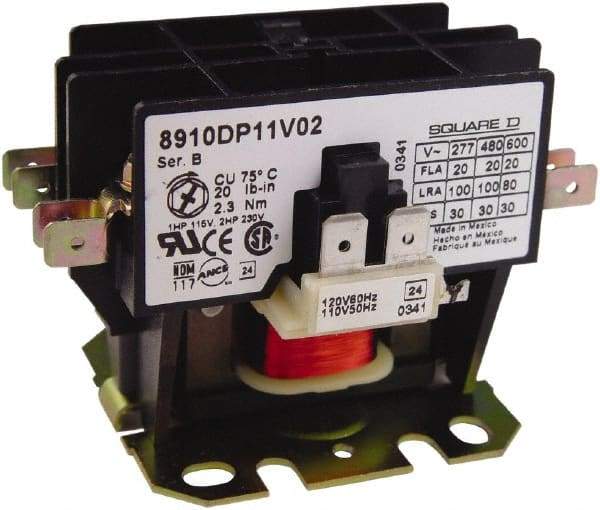 Square D - 2 Pole, 20 Amp Inductive Load, Definite Purpose Contactor - 30 Amp Resistive Rating - Americas Industrial Supply