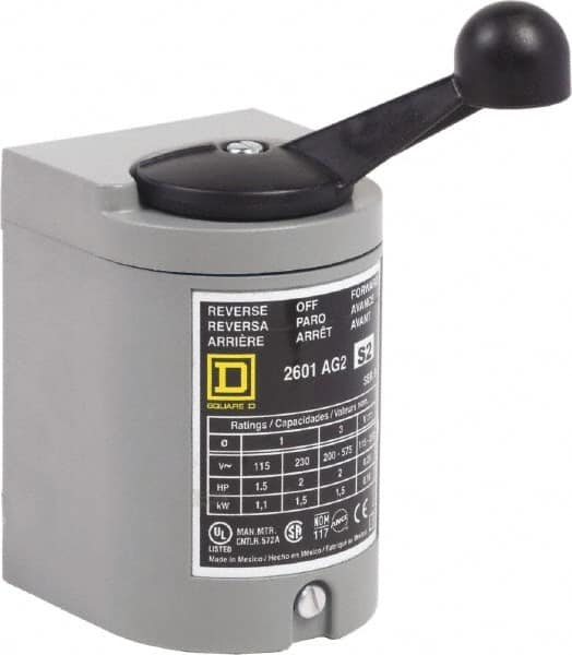 Square D - NEMA, Enclosed Manual Motor Starter - 1-1/2 hp at 115 VAC, 2 hp at 200 VAC, 2 hp at 230 VAC & 2 hp at 575 VAC, CSA LR25490 Class 3211 05, NEMA 1 & UL Listed File E42243 CCN NLRV - Americas Industrial Supply