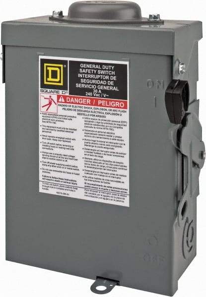 Square D - 30 Amp, 240 V, 3 Pole Nonfused Safety Switch - NEMA 3R, 3 hp at 240 VAC (Single Phase), 7.5 hp at 240 VAC (Triple Phase), 3PST Contact Form - Americas Industrial Supply