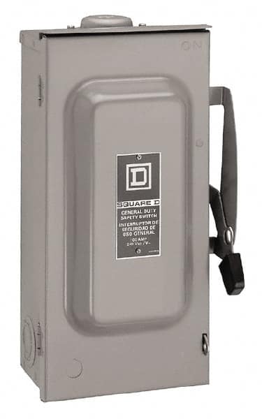 Square D - 100 Amp, 240 V, 2 Pole Fused Safety Switch - NEMA 3R, 15 hp at 240 VAC (Single Phase), 30 hp at 240 VAC (Triple Phase), DPST Contact Form - Americas Industrial Supply