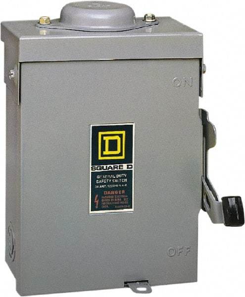 Square D - 30 Amp, 240 V, 2 Pole Fused Safety Switch - NEMA 3R, 3 hp at 240 VAC (Single Phase), 7.5 hp at 240 VAC (Triple Phase), DPST Contact Form - Americas Industrial Supply
