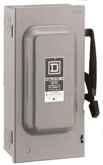 Square D - 60 Amp, 240 V, 2 Pole Fused Safety Switch - NEMA 1, 10 hp at 240 VAC (Single Phase), 15 hp at 240 VAC (Triple Phase), DPST Contact Form - Americas Industrial Supply