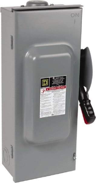 Square D - 100 Amp, 600 VAC/VDC, 3 Pole Fused Safety Switch - NEMA 3R, 30 hp at 480 VAC (Single Phase), 75 hp at 600 VAC, 50 hp at 600 VDC (Triple Phase), 3PST Contact Form - Americas Industrial Supply