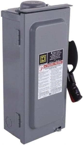 Square D - 30 Amp, 600 VAC/VDC, 3 Pole Fused Safety Switch - NEMA 3R, 7.5 hp at 480 VAC (Single Phase), 20 hp at 600 VAC, 10 hp at 600 VDC (Triple Phase), 3PST Contact Form - Americas Industrial Supply