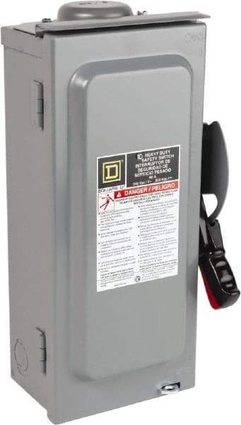 Square D - 60 Amp, 240 VAC, 250 VDC, 3 Pole Fused Safety Switch - NEMA 3R, 10 hp at 240 VAC, 10 hp at 250 VDC (Single Phase), 15 hp at 240 VAC, 10 hp at 250 VDC (Triple Phase), 3PST Contact Form - Americas Industrial Supply