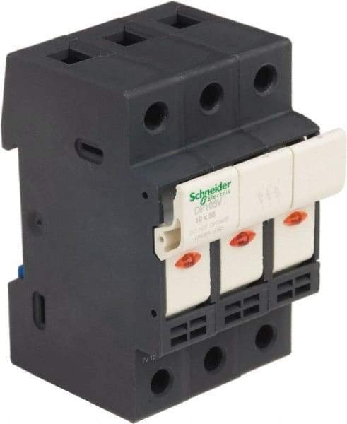 Schneider Electric - 3 Pole, 600 Volt, 32 Amp, DIN Rail Mount Fuse Holder - Compatible with 38mm Long x 52mm Wide and 10mm Diameter Fuse - Americas Industrial Supply