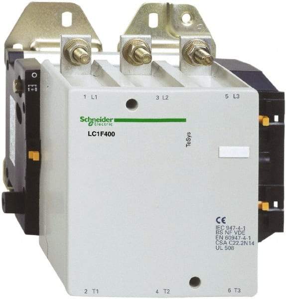 Schneider Electric - 3 Pole, 120 Coil VAC, 400 Amp at 440 VAC, Nonreversible IEC Contactor - Bureau Veritas, CCC, CSA, DNV, EN/IEC 60947-1, EN/IEC 60947-4-1, GL, JEM 1038, LROS, RINA, RMRoS, RoHS Compliant, UL Listed - Americas Industrial Supply