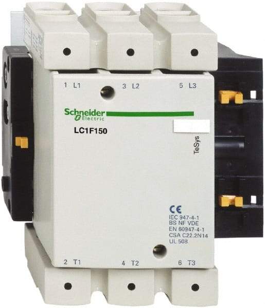 Schneider Electric - 3 Pole, 150 Amp at 440 VAC and 250 Amp at 440 VAC, Nonreversible IEC Contactor - Bureau Veritas, CCC, CSA, DNV, EN/IEC 60947-1, EN/IEC 60947-4-1, GL, JEM 1038, LROS, RINA, RMRoS, RoHS Compliant, UL Listed - Americas Industrial Supply