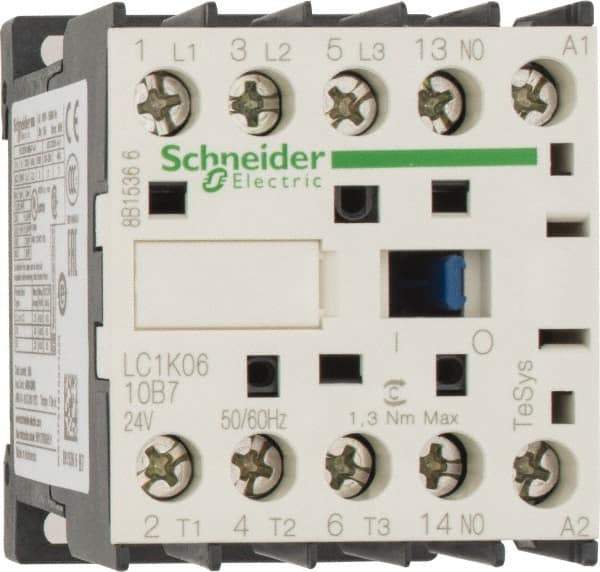 Schneider Electric - 3 Pole, 24 Coil VAC at 50/60 Hz, 6 Amp at 440 VAC, Nonreversible IEC Contactor - BS 5424, CSA, IEC 60947, NF C 63-110, RoHS Compliant, UL Listed, VDE 0660 - Americas Industrial Supply