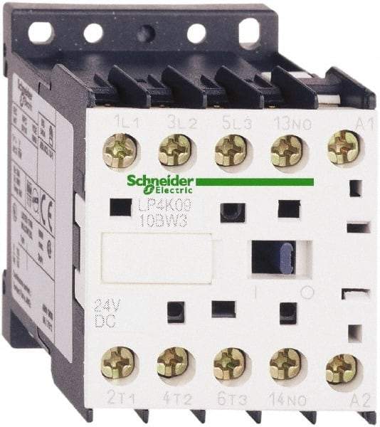 Schneider Electric - 3 Pole, 24 Coil VDC, 12 Amp at 440 VAC, 16 Amp at 690 VAC and 20 Amp at 440 VAC, Nonreversible IEC Contactor - BS 5424, CSA, IEC 60947, NF C 63-110, RoHS Compliant, UL Listed, VDE 0660 - Americas Industrial Supply