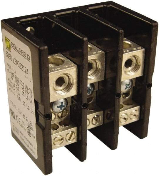 Square D - 3 Poles, 135 (Aluminium), 175 (Copper) Amp, Phenolic Power Distribution Block - 600 VAC, 1 Primary Connection - Americas Industrial Supply