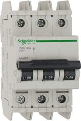 Schneider Electric - 35 Amp, 125 VDC, 240 VAC, 60 VDC, 3 Pole, DIN Rail Mount, Fixed Mount Miniature Circuit Breaker - Thermal Magnetic Trip, Multiple Breaking Capacity Ratings, 73mm Deep x 107mm High x 54mm Wide - Americas Industrial Supply