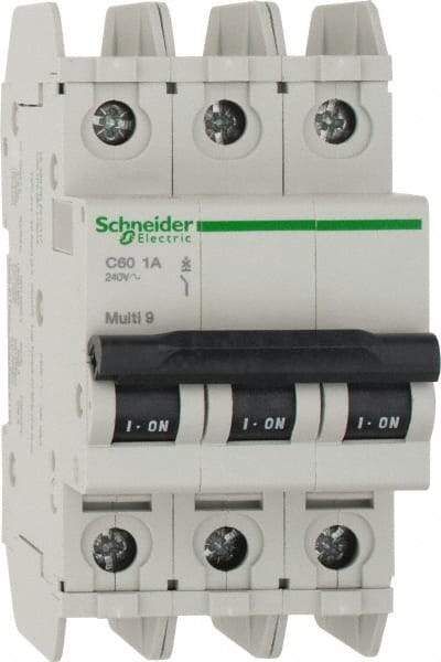 Schneider Electric - 1 Amp, 125 VDC, 240 VAC, 60 VDC, 3 Pole, DIN Rail Mount, Fixed Mount Miniature Circuit Breaker - Thermal Magnetic Trip, Multiple Breaking Capacity Ratings, 73mm Deep x 107mm High x 54mm Wide - Americas Industrial Supply