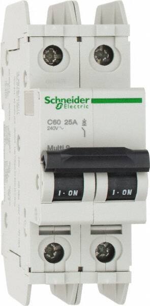 Schneider Electric - 25 Amp, 125 VDC, 240 VAC, 60 VDC, 1 Pole, DIN Rail Mount, Fixed Mount Miniature Circuit Breaker - Thermal Magnetic Trip, Multiple Breaking Capacity Ratings, 73mm Deep x 107mm High x 36mm Wide - Americas Industrial Supply