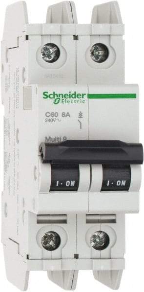 Schneider Electric - 8 Amp, 125 VDC, 240 VAC, 60 VDC, 1 Pole, DIN Rail Mount, Fixed Mount Miniature Circuit Breaker - Thermal Magnetic Trip, Multiple Breaking Capacity Ratings, 73mm Deep x 107mm High x 36mm Wide - Americas Industrial Supply