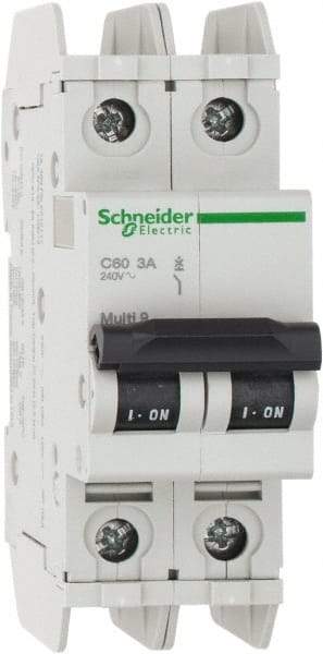 Schneider Electric - 3 Amp, 125 VDC, 240 VAC, 60 VDC, 1 Pole, DIN Rail Mount, Fixed Mount Miniature Circuit Breaker - Thermal Magnetic Trip, Multiple Breaking Capacity Ratings, 73mm Deep x 107mm High x 36mm Wide - Americas Industrial Supply