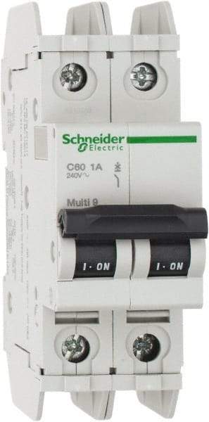 Schneider Electric - 1 Amp, 125 VDC, 240 VAC, 60 VDC, 1 Pole, DIN Rail Mount, Fixed Mount Miniature Circuit Breaker - Thermal Magnetic Trip, Multiple Breaking Capacity Ratings, 73mm Deep x 107mm High x 36mm Wide - Americas Industrial Supply