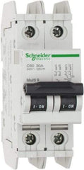 Schneider Electric - 30 Amp, 125 VDC, 240 VAC, 60 VDC, 1 Pole, DIN Rail Mount, Fixed Mount Miniature Circuit Breaker - Thermal Magnetic Trip, Multiple Breaking Capacity Ratings, 73mm Deep x 107mm High x 36mm Wide - Americas Industrial Supply