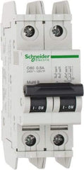 Schneider Electric - 0.50 Amp, 125 VDC, 240 VAC, 60 VDC, 1 Pole, DIN Rail Mount, Fixed Mount Miniature Circuit Breaker - Thermal Magnetic Trip, Multiple Breaking Capacity Ratings, 73mm Deep x 107mm High x 36mm Wide - Americas Industrial Supply