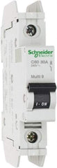 Schneider Electric - 30 Amp, 125 VDC, 240 VAC, 60 VDC, 1 Pole, DIN Rail Mount, Fixed Mount Miniature Circuit Breaker - Thermal Magnetic Trip, Multiple Breaking Capacity Ratings, 73mm Deep x 107mm High x 18mm Wide - Americas Industrial Supply