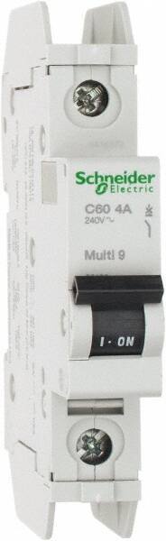 Schneider Electric - 4 Amp, 125 VDC, 240 VAC, 60 VDC, 1 Pole, DIN Rail Mount, Fixed Mount Miniature Circuit Breaker - Thermal Magnetic Trip, Multiple Breaking Capacity Ratings, 73mm Deep x 107mm High x 18mm Wide - Americas Industrial Supply