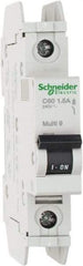 Schneider Electric - 1 Amp, 125 VDC, 240 VAC, 60 VDC, 1 Pole, DIN Rail Mount, Fixed Mount Miniature Circuit Breaker - Thermal Magnetic Trip, Multiple Breaking Capacity Ratings, 73mm Deep x 107mm High x 18mm Wide - Americas Industrial Supply