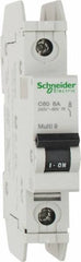 Schneider Electric - 8 Amp, 125 VDC, 240 VAC, 60 VDC, 1 Pole, DIN Rail Mount, Fixed Mount Miniature Circuit Breaker - Thermal Magnetic Trip, Multiple Breaking Capacity Ratings, 73mm Deep x 107mm High x 18mm Wide - Americas Industrial Supply