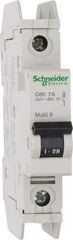 Schneider Electric - 7 Amp, 125 VDC, 240 VAC, 60 VDC, 1 Pole, DIN Rail Mount, Fixed Mount Miniature Circuit Breaker - Thermal Magnetic Trip, Multiple Breaking Capacity Ratings, 73mm Deep x 107mm High x 18mm Wide - Americas Industrial Supply