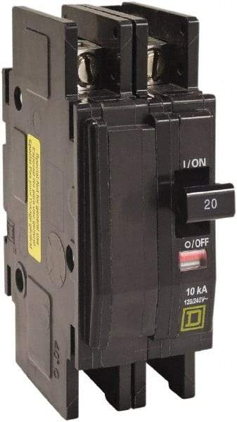 Square D - 35 Amp, 120/240 VAC, 2 Pole, DIN Rail Mounted, Flush Mount, Surface Mount Miniature Circuit Breaker - Thermal Magnetic Trip, 10 kA at 120/240 VAC Breaking Capacity, 14-2 (Aluminum), 14-2 (Copper) AWG, 74mm Deep x 103mm High x 19mm Wide - Americas Industrial Supply