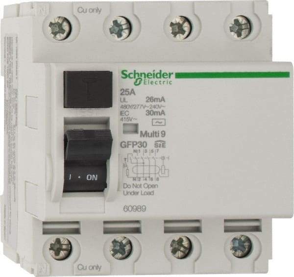 Schneider Electric - 25 Amp, 240 VAC, 277 VAC, 400 VAC, 415 VAC, 4 Pole, Residual Current Device - Americas Industrial Supply