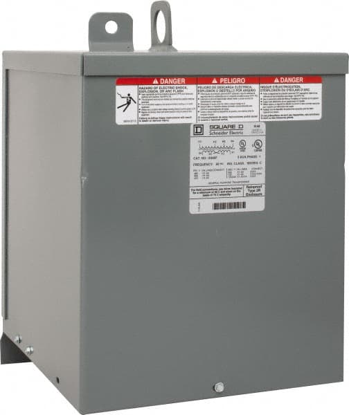 Square D - 1 Phase, 480 Volt Input, 120/240 VAC Output, 60 Hz, 5 kVA, General Purpose Transformer - 3R NEMA Rating, 9.75 Inch Wide x 11-3/4 Inch Deep x 14-3/4 Inch High, Wall Mount - Americas Industrial Supply