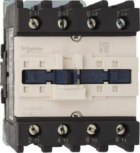 Schneider Electric - 4 Pole, 110 Coil VAC at 50/60 Hz, 80 Amp, Nonreversible IEC Contactor - 1 Phase hp: 10 at 230/240 VAC, 5 at 115 VAC, 3 Phase hp: 20 at 200/208 VAC, 20 at 230/240 VAC, 50 at 460/480 VAC, 50 at 575/600 VAC - Americas Industrial Supply