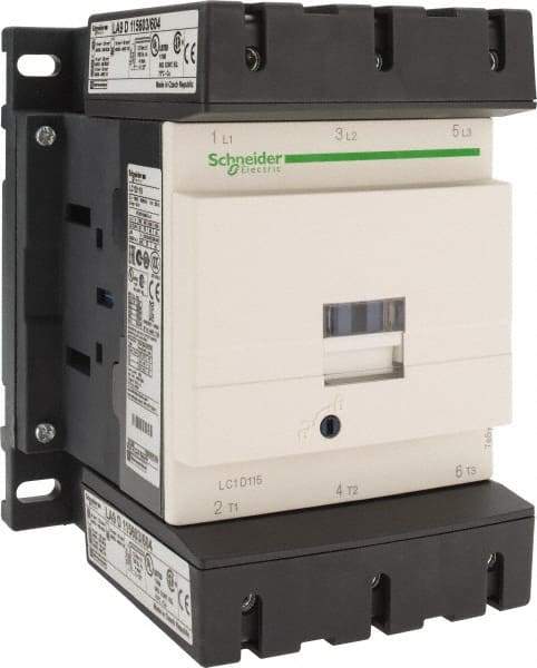 Schneider Electric - 3 Pole, 220 Coil VAC at 50/60 Hz, 115 Amp at 440 VAC, Nonreversible IEC Contactor - Bureau Veritas, CCC, CSA, CSA C22.2 No. 14, DNV, EN/IEC 60947-4-1, EN/IEC 60947-5-1, GL, GOST, LROS, RINA, RoHS Compliant, UL 508, UL Listed - Americas Industrial Supply