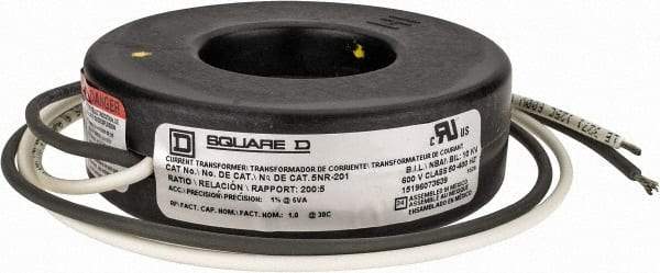 Square D - 200 Amp AC Input, 5 Amp AC Output, Panel Meter Current Transformer - Flying Lead Terminal, For Use with Ammeter, Solid State Transducer - Americas Industrial Supply