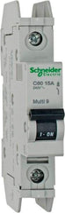Schneider Electric - 15 Amp, 125 VDC, 240 VAC, 60 VDC, 1 Pole, DIN Rail Mount, Fixed Mount Miniature Circuit Breaker - Thermal Magnetic Trip, Multiple Breaking Capacity Ratings, 73mm Deep x 107mm High x 18mm Wide - Americas Industrial Supply