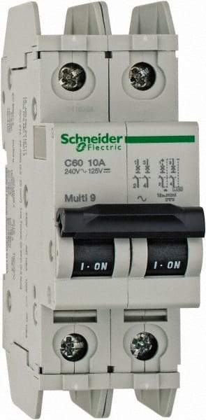 Schneider Electric - 10 Amp, 125 VDC, 240 VAC, 60 VDC, 1 Pole, DIN Rail Mount, Fixed Mount Miniature Circuit Breaker - Thermal Magnetic Trip, Multiple Breaking Capacity Ratings, 73mm Deep x 107mm High x 36mm Wide - Americas Industrial Supply