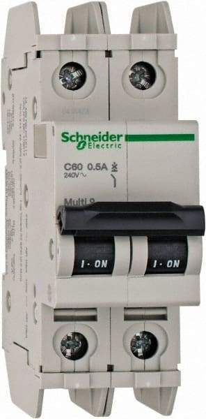 Schneider Electric - 0.50 Amp, 125 VDC, 240 VAC, 60 VDC, 1 Pole, DIN Rail Mount, Fixed Mount Miniature Circuit Breaker - Thermal Magnetic Trip, Multiple Breaking Capacity Ratings, 73mm Deep x 107mm High x 36mm Wide - Americas Industrial Supply