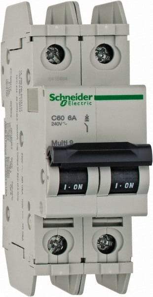 Schneider Electric - 6 Amp, 125 VDC, 240 VAC, 60 VDC, 1 Pole, DIN Rail Mount, Fixed Mount Miniature Circuit Breaker - Thermal Magnetic Trip, Multiple Breaking Capacity Ratings, 73mm Deep x 107mm High x 36mm Wide - Americas Industrial Supply