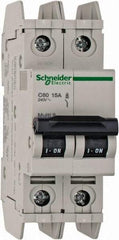 Schneider Electric - 15 Amp, 125 VDC, 240 VAC, 60 VDC, 1 Pole, DIN Rail Mount, Fixed Mount Miniature Circuit Breaker - Thermal Magnetic Trip, Multiple Breaking Capacity Ratings, 73mm Deep x 107mm High x 36mm Wide - Americas Industrial Supply