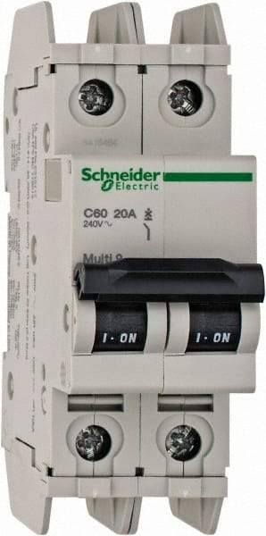 Schneider Electric - 20 Amp, 125 VDC, 240 VAC, 60 VDC, 1 Pole, DIN Rail Mount, Fixed Mount Miniature Circuit Breaker - Thermal Magnetic Trip, Multiple Breaking Capacity Ratings, 73mm Deep x 107mm High x 36mm Wide - Americas Industrial Supply