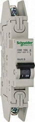 Schneider Electric - 15 Amp, 120/240 VAC, 1 Pole, DIN Rail Mounted Miniature Circuit Breaker - Thermal Magnetic Trip, 10 kA at 240 VAC Breaking Capacity, 14-4 AWG, 73mm Deep x 123.4mm High x 18mm Wide - Americas Industrial Supply