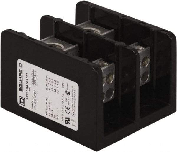 Square D - 2 Poles, 380 (Copper) Amp, Phenolic Power Distribution Block - 600 VAC, 1 Primary Connection - Americas Industrial Supply