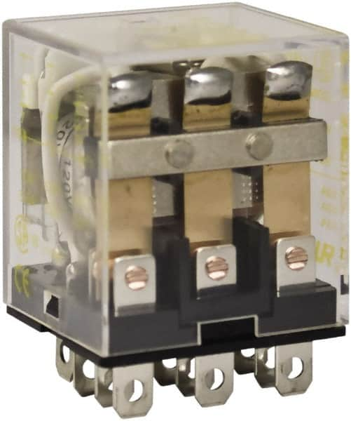 Square D - 1/2 hp at 120 Volt & 3/4 hp at 240 Volt, Electromechanical Plug-in General Purpose Relay - 10 Amp at 250 VAC, 3PDT, 120 VAC at 50/60 Hz - Americas Industrial Supply