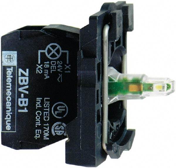 Schneider Electric - 24 VAC/VDC at 50/60 Hz Green Lens LED Indicating Light - Screw Clamp Connector, Electromagnetic Field Resistant, Electrostatic Discharge Resistant, Vibration Resistant - Americas Industrial Supply