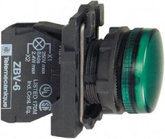 Schneider Electric - 250 V Green Lens LED Pilot Light - Round Lens, Screw Clamp Connector, 30mm Wide, Vibration Resistant, Water Resistant - Americas Industrial Supply